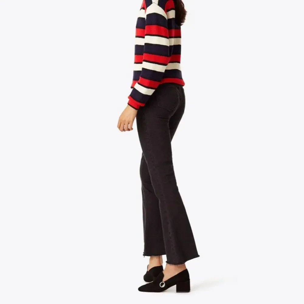 Tory Burch Wade frayed‎ flare jeans stone washed black sz 26